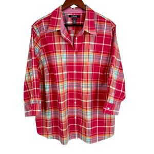 Ralph Lauren CHAPS Womens Plus Size 2X Pink Orange Tropical Blouse Shirt Top